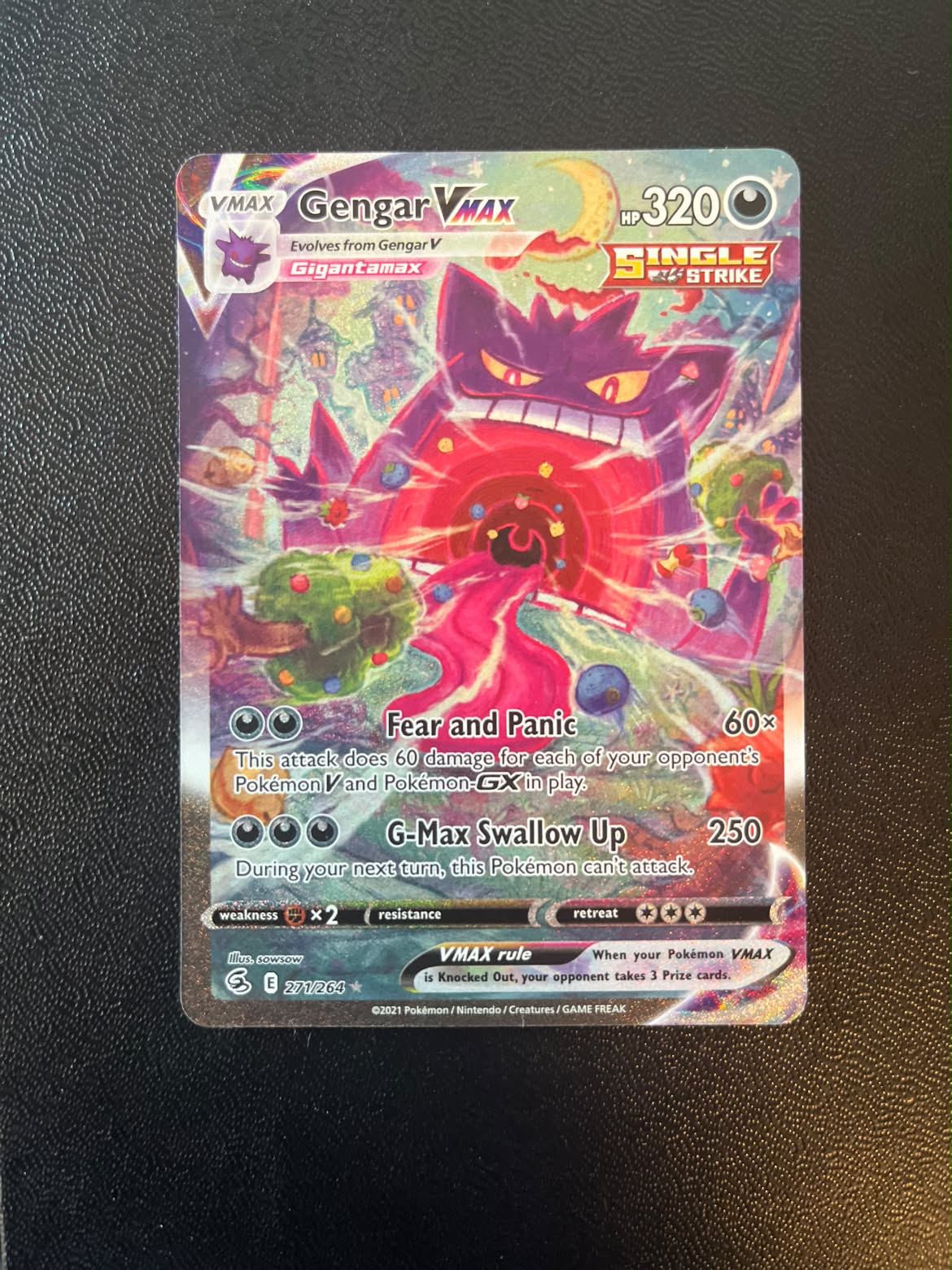 Gengar VMAX Fusion Strike 271 (Se billeder af det konkrete kort)