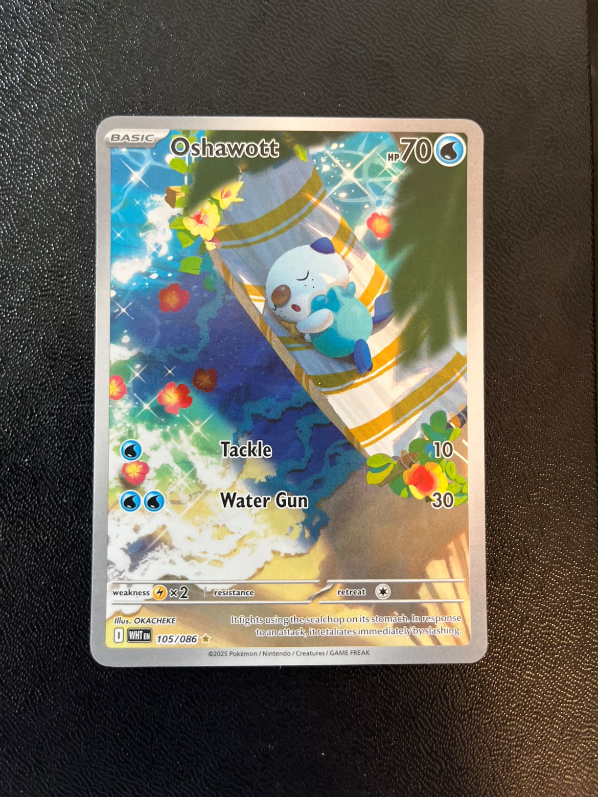 Oshawott 105 White Flare - Near Mint (Se billeder af det konkrete kort)