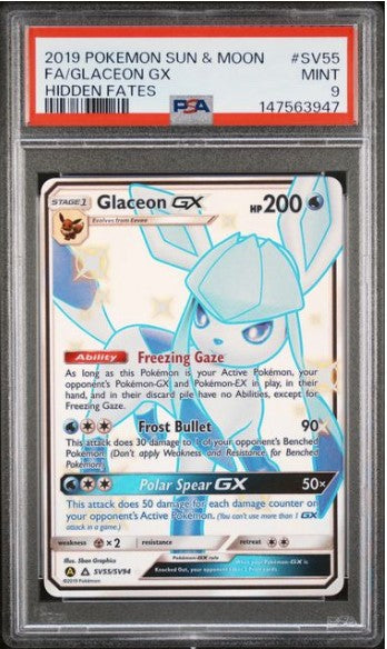 Glaceon GX #SV55 Full Art Hidden Fates PSA 9