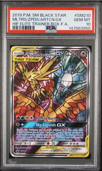 Moltres & Zapdos & Articuno GX #SM210 Full Art Promo Hidden Fates Elite Trainer Box PSA 10