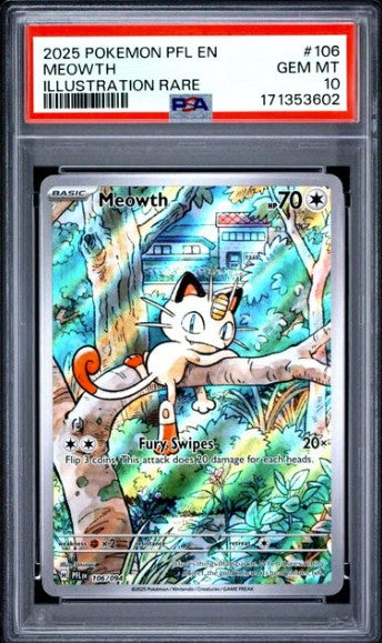 Meowth 106 Phantasmal Flames Illustration Rare PSA 10