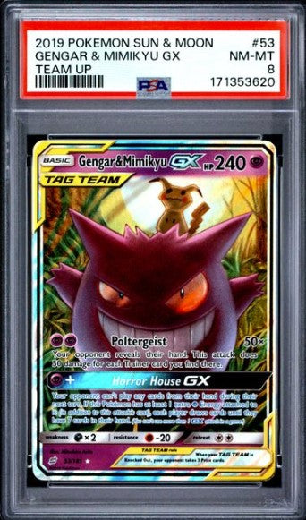 Gengar & Mimikyu GX 53 Team Up PSA 8