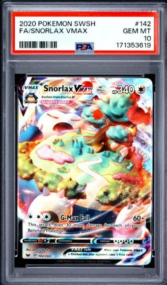 Snorlax VMAX 142 Sword & Shield Full Art PSA 10